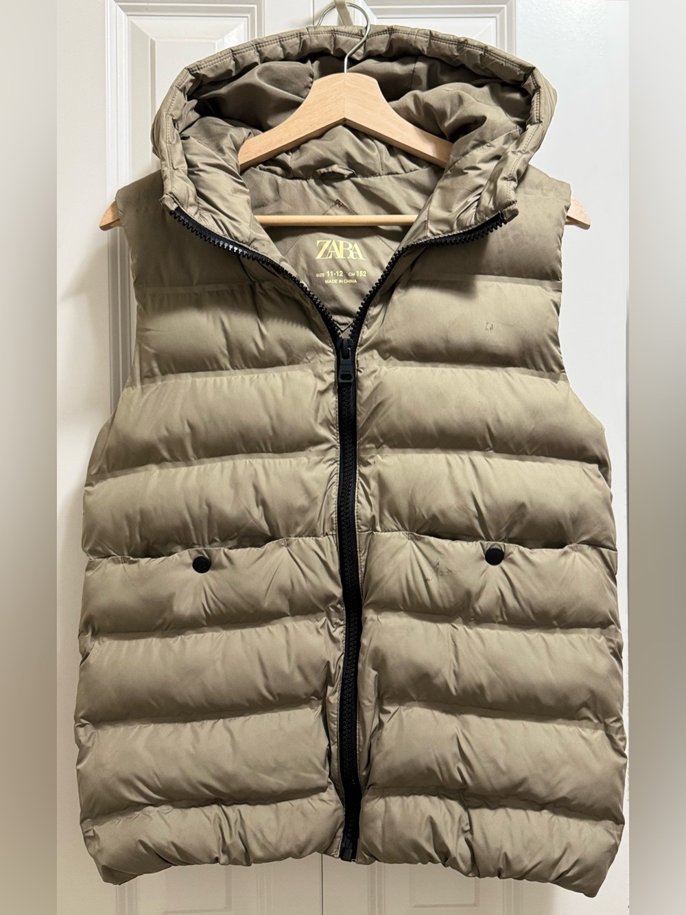 ZARA Kids Mink Light Khaki Hooded Puffer Vest Gilet Size 11-12